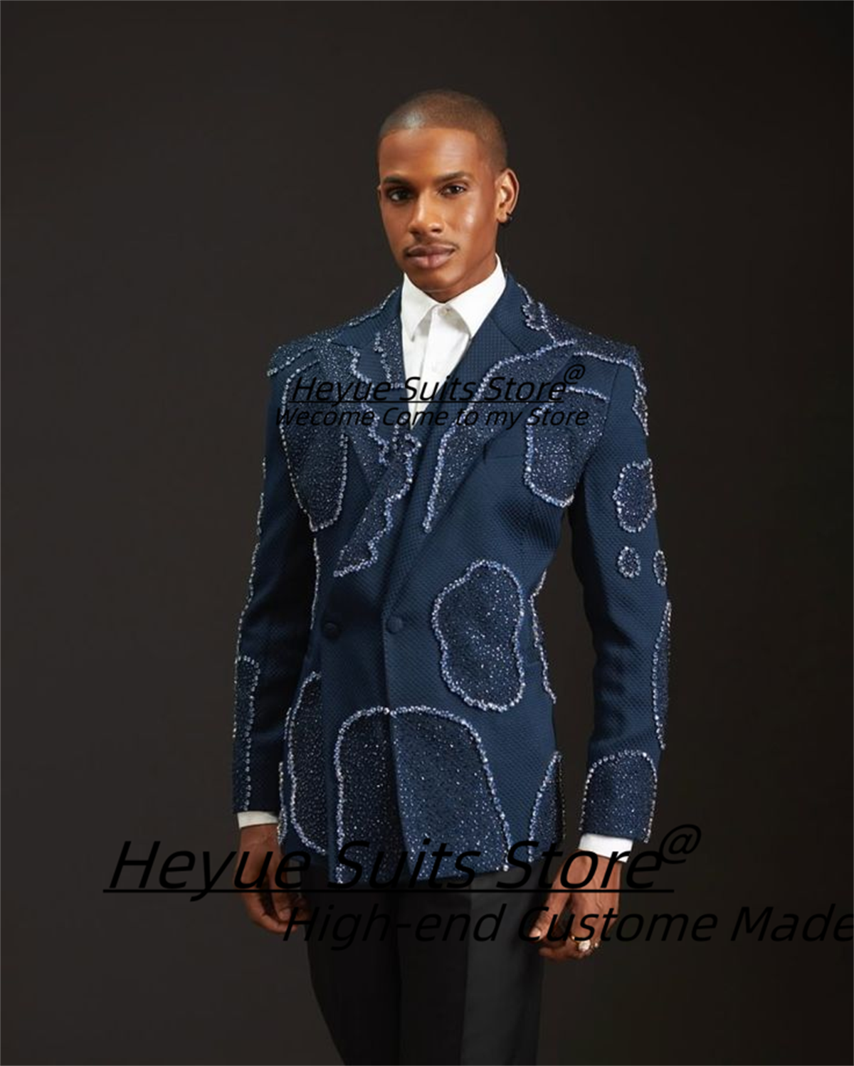 Men'S Grooming Jacket - بدلات رجالية أنيقة مطرزة بالكريستال للعريس،