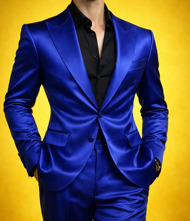 Men'S Grooming Jacket - بدلة ساتان زرقاء ملكية جديدة من
