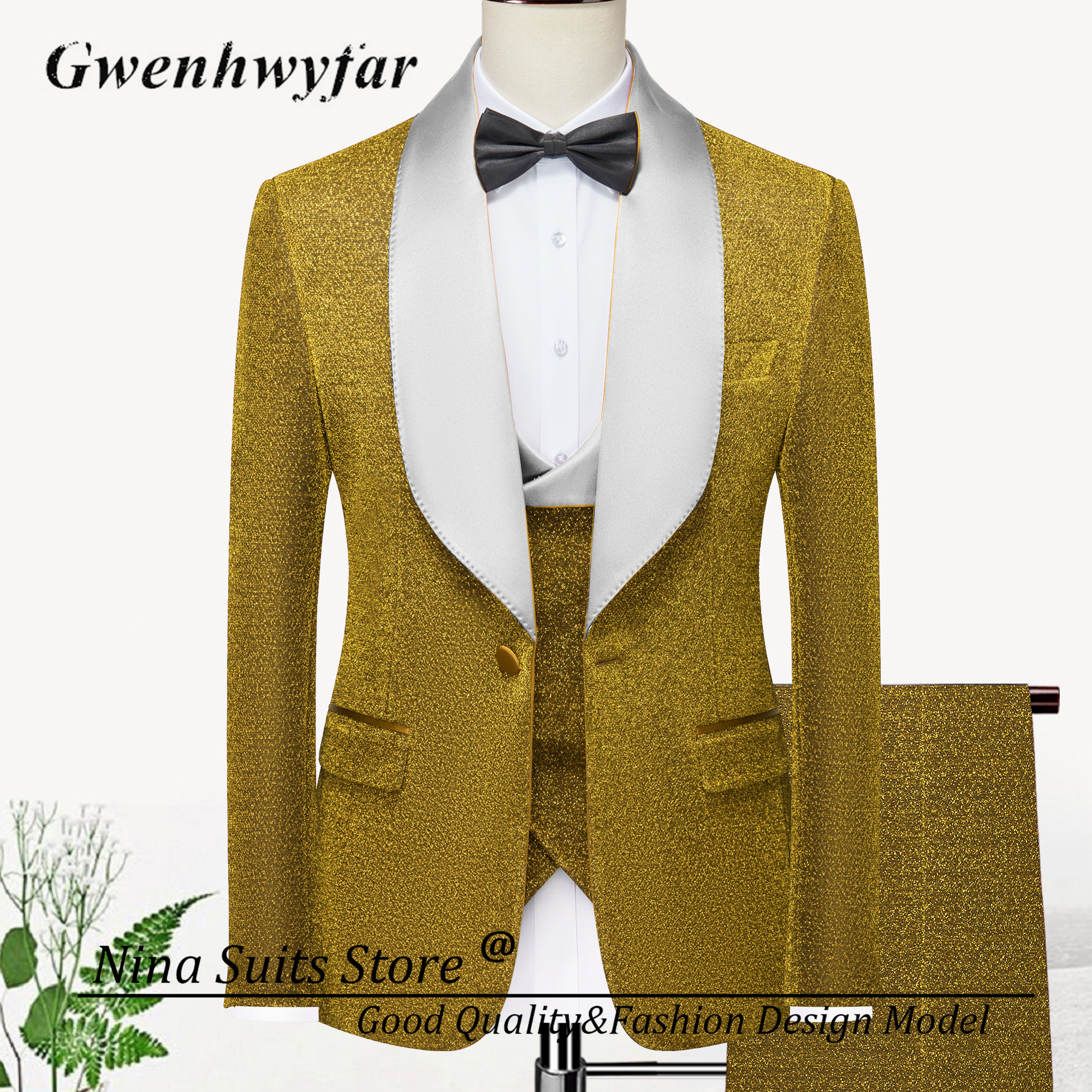 Men'S Grooming Jacket - G & N الذهب/الأزرق الملكي بريق