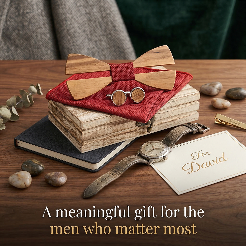 طقم ربطة عنق خشبية للرجال، ربط - مراجعة Mens Grooming Box وسعره